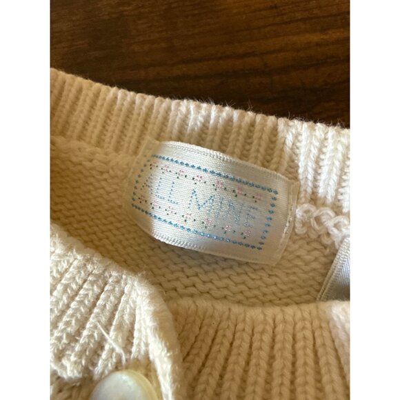 Vintage Le Mine Baby Cardigan White With Floral Embroidery & Yellow Buttons 3mth - Picture 4 of 16